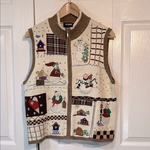 Designers Originals Studio Holiday Snowman Patchwork Christmas Vest Size PL